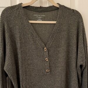 American Eagle Soft & Sexy Plush Waffle Henley - Olive Green